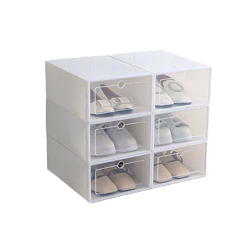 6Pcs Plastic Shoe Box Stackable Foldable Shoe Organizer Drawer Storage Case with Flipping Clear Door Ladies Men 33.5x23.5x13cm: -WL