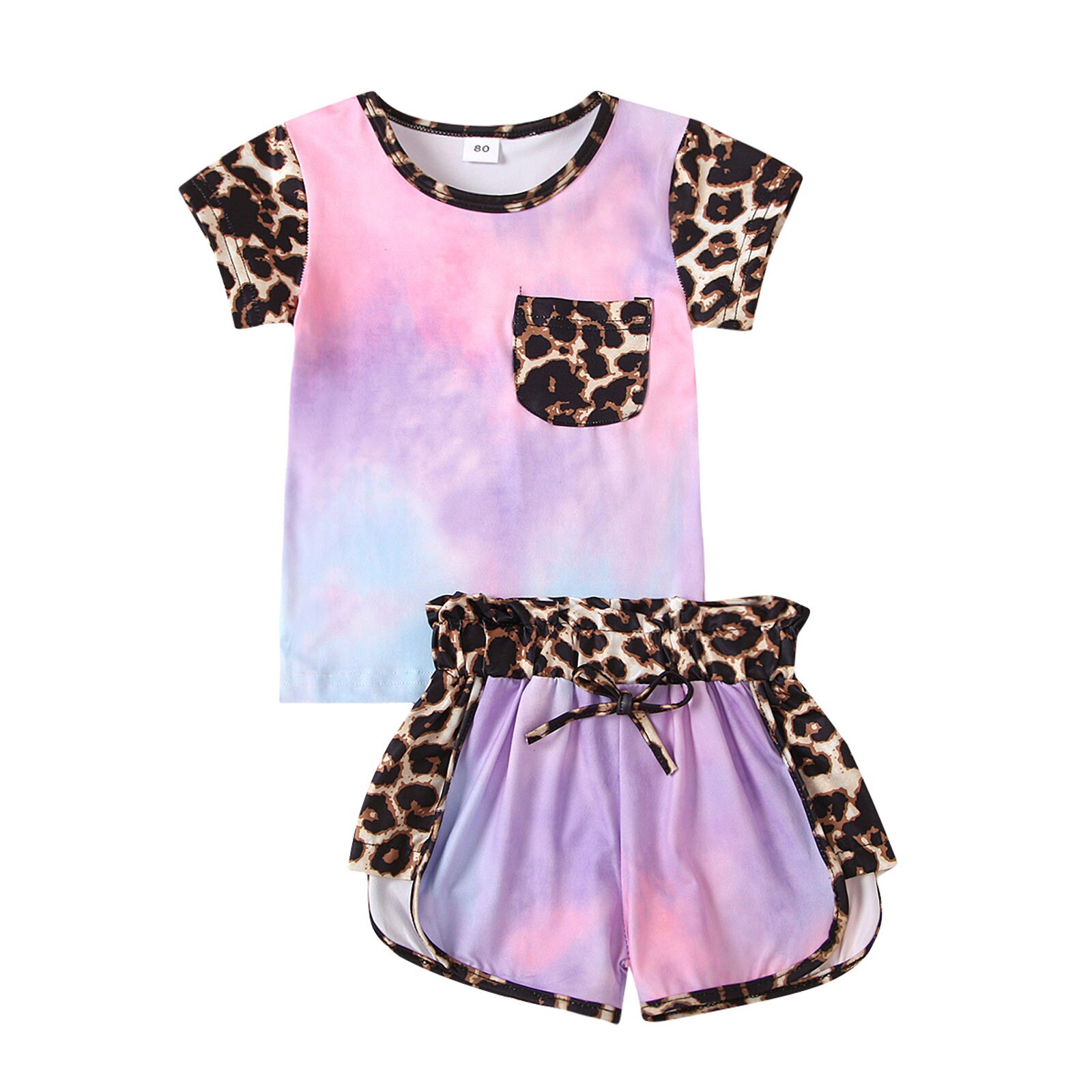Newborn Toddler Outfits Baby Girls Colorful Print Leopard Cute Two-piece T-shirts+shorts Pant Clothes Summer Casual Sets: Pink / 120