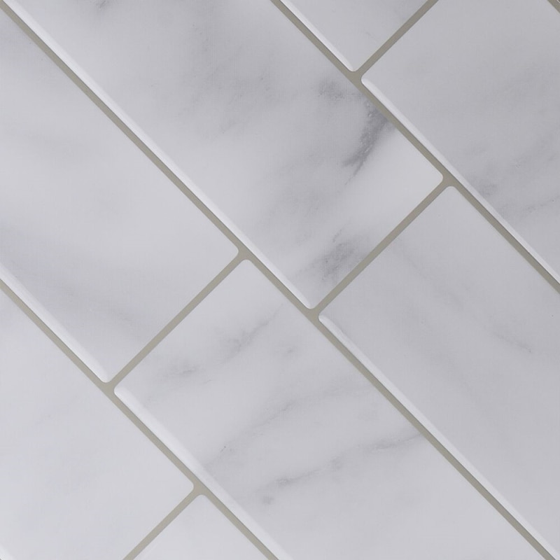 White Grey Marble Mosaic Brick Peel and Stick Wall Tile Self adhesive Backsplash DIY Kitchen Bathroom Home Wall Sticker Vinyl 3D