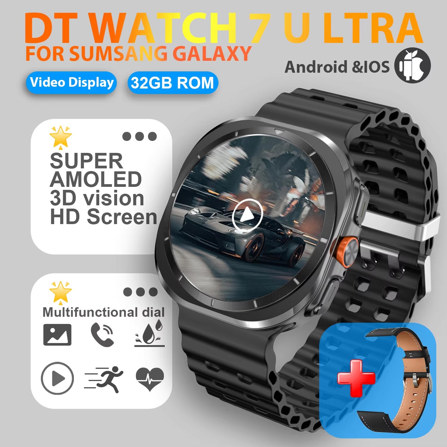accorto guarda ultra 32GB memoria video NFC Schermo AMOLED HD da 1,43 pollici accorto guarda Uomo sport fitness inseguitore Smartwatch Donna: BIANCO