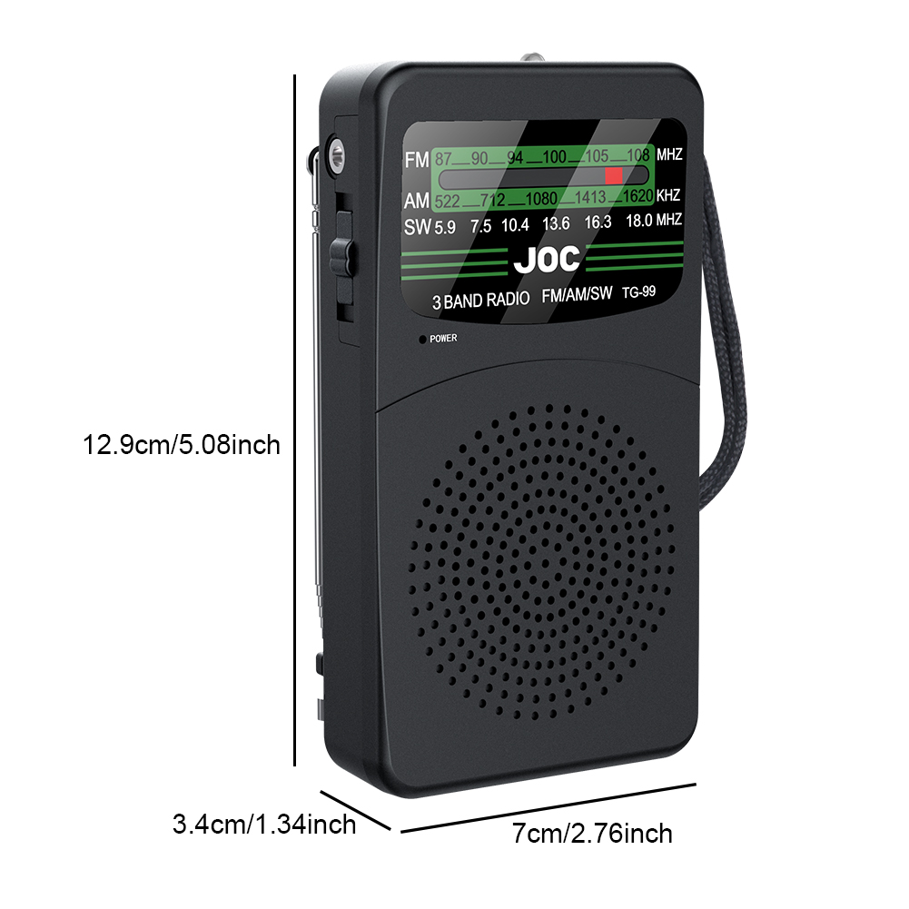 Transistor de radio de emergencia portátil FM AM SW con linterna LED reproductor de radio con pilas para personas mayores caminando: Verde