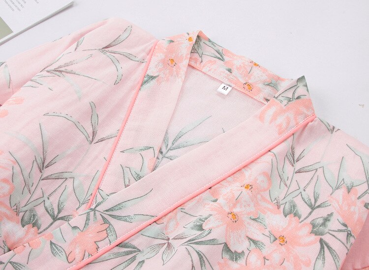 Yukata de estilo japonés para mujer, ropa de dormir con Kimono Floral de primavera, conjunto de pijamas finos de algodón para el hogar, ropa de dormir de ocio para mujer