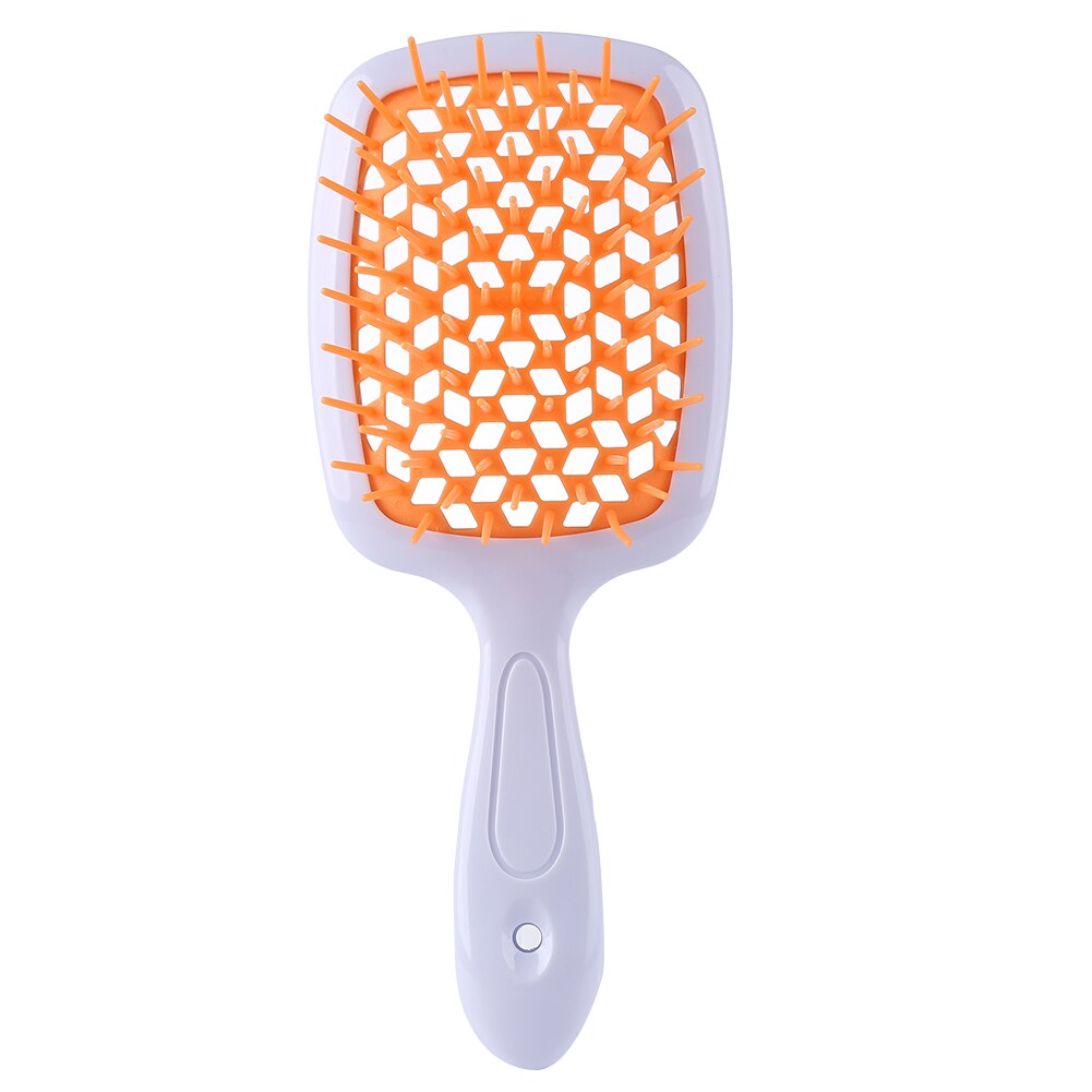 Cepillo de pelo enredado para niña, peines de pelo de dientes anchos, placa grande, masaje del cuero cabelludo, ahuecamiento, herramienta transparente para salón en casa: White Orange