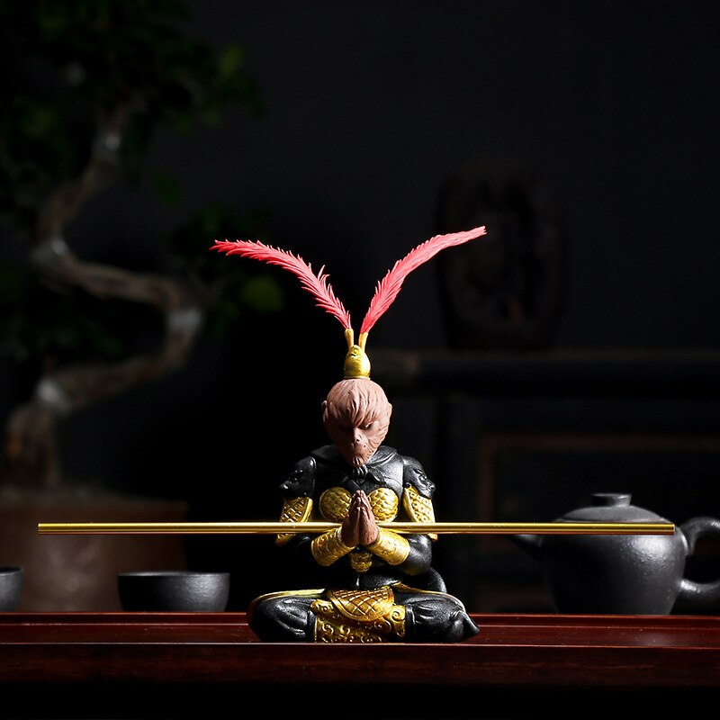 Service à thé chinois Kungfu roi singe, argile violette, Statue de bouddha, décoration de voiture Feng Shui porte-bonheur