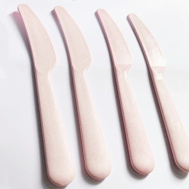 4pcs Pink Kitchen Wheat Straw Tableware Reusable Household Dishware Kids Adult Spoon Fork Cup Salad Soup Bowl Plate: C-4pcs pink Knife