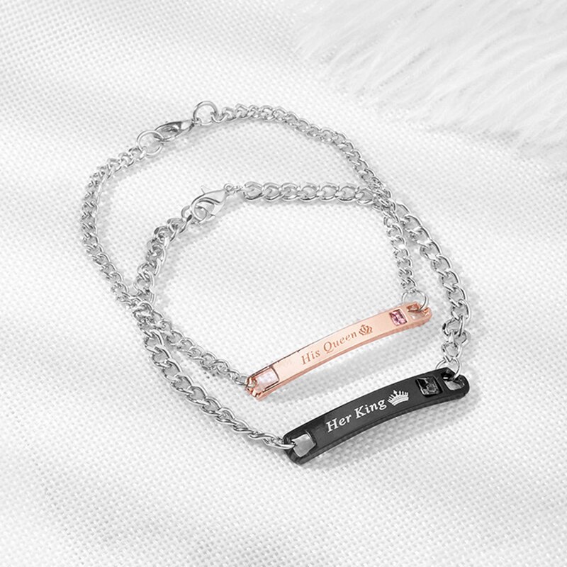 Liebhaber Paare Armbänder Seine Königin Ihr König Liebe Armreif Kristall Krone Charme Männer Frauen Schmuck Armband Femme Charme