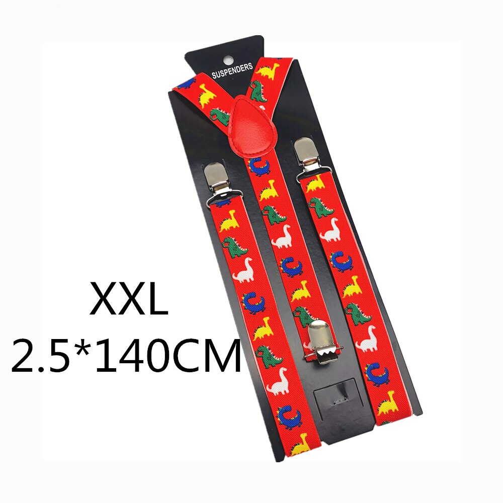 Tirantes ajustables para bebé y adulto, tirantes con Estampado de dinosaurios rojos, 2,5 CM de ancho, 3 clips, para niños, niñas, hombres y mujeres: 140cm