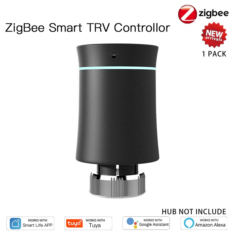 Tuya TRV ZigBee 3.0 Radiator Actuator Valve Smart Programmable Thermostat Temperature Heater Work With Alexa Voice Control: Black valve