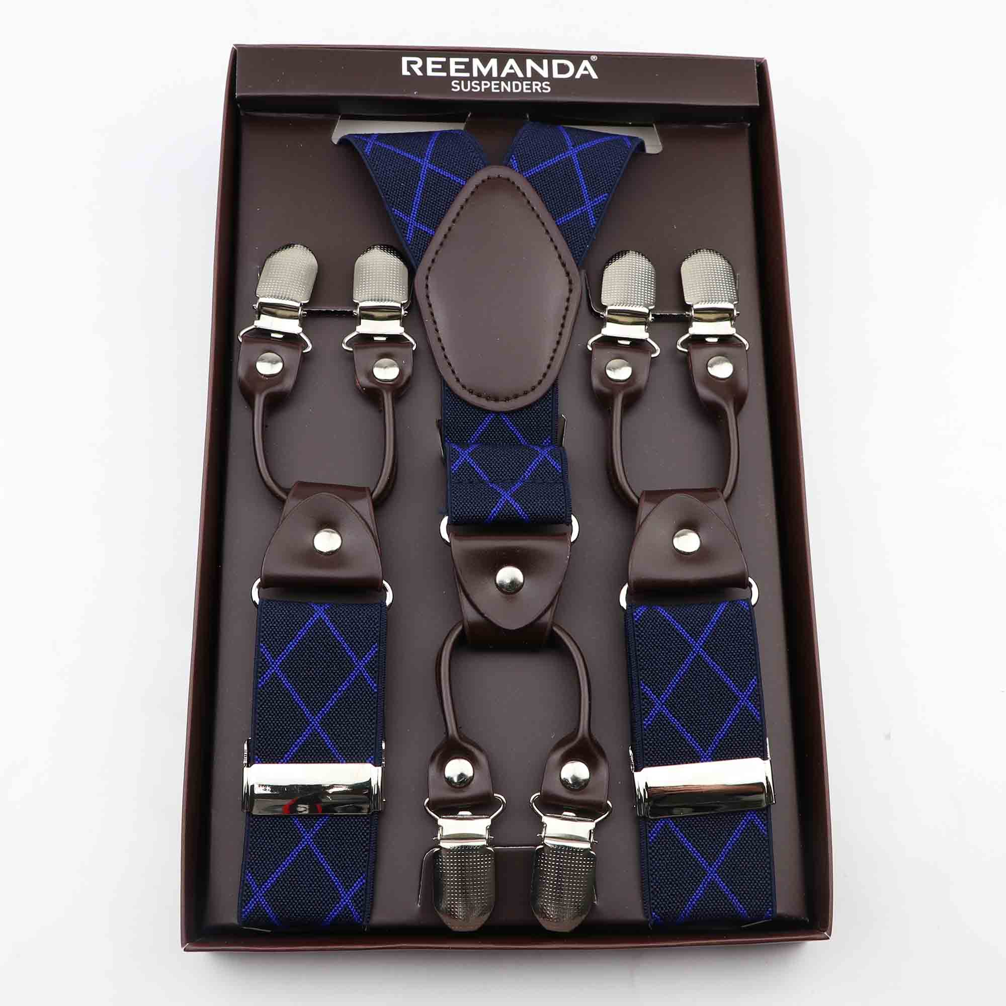 Caja de de tirantes de cuero negro, 6 Clips para tirantes, Vintage, informal, tirantes para pantalones