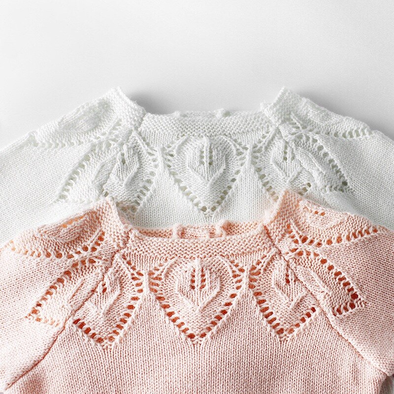Babymeisje gebreide holle stijl effen strik decor lange mouw romper tops baby baby jongen romper baby jumpsuit onesie overalls