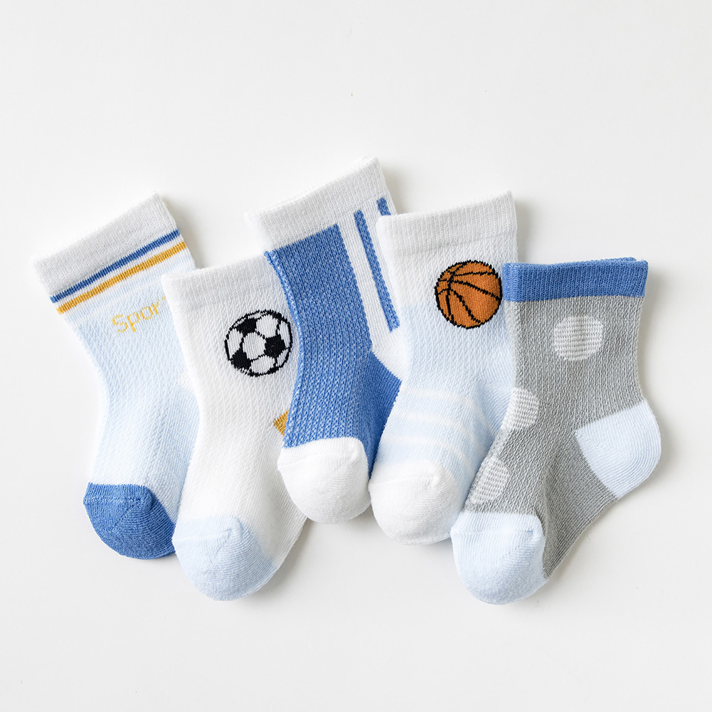 5 pz/set calzini da ragazzo a metà tubo da 0 a 6 anni calzini antiscivolo per bambini in cotone per bambini calzini Unisex traspiranti primavera autunno