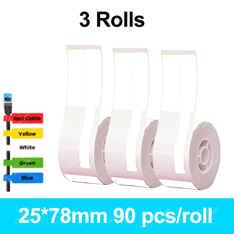 NiiMBOT D101 Label Printer Cable Label Paper Waterproof Network Wiring Communication Optical Fiber Network Cable: 3 Rolls WH Cable