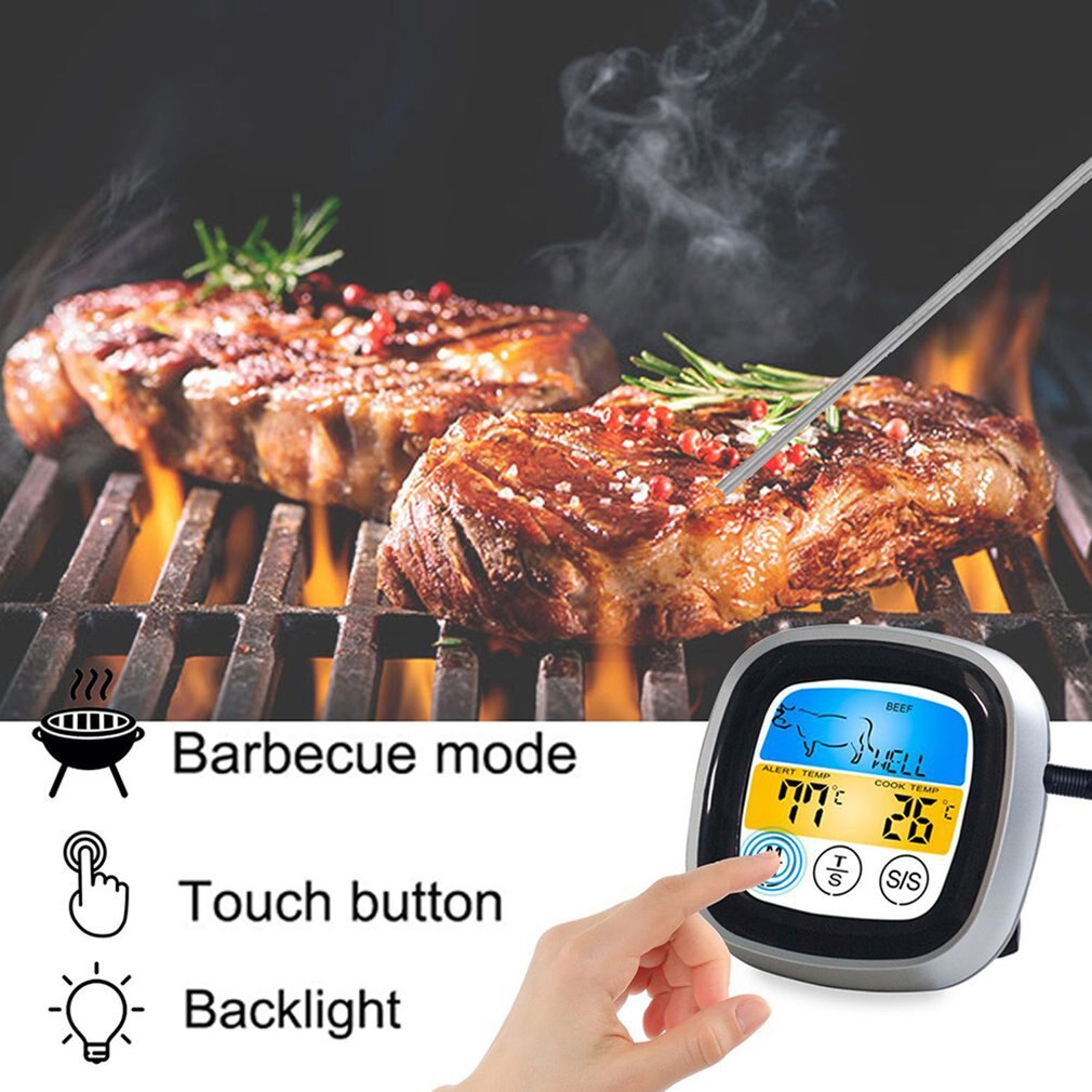 Digital bbq kødtermometer grillovn termometer med timer & rustfri stålsonde madlavningstermometer 1 stk.