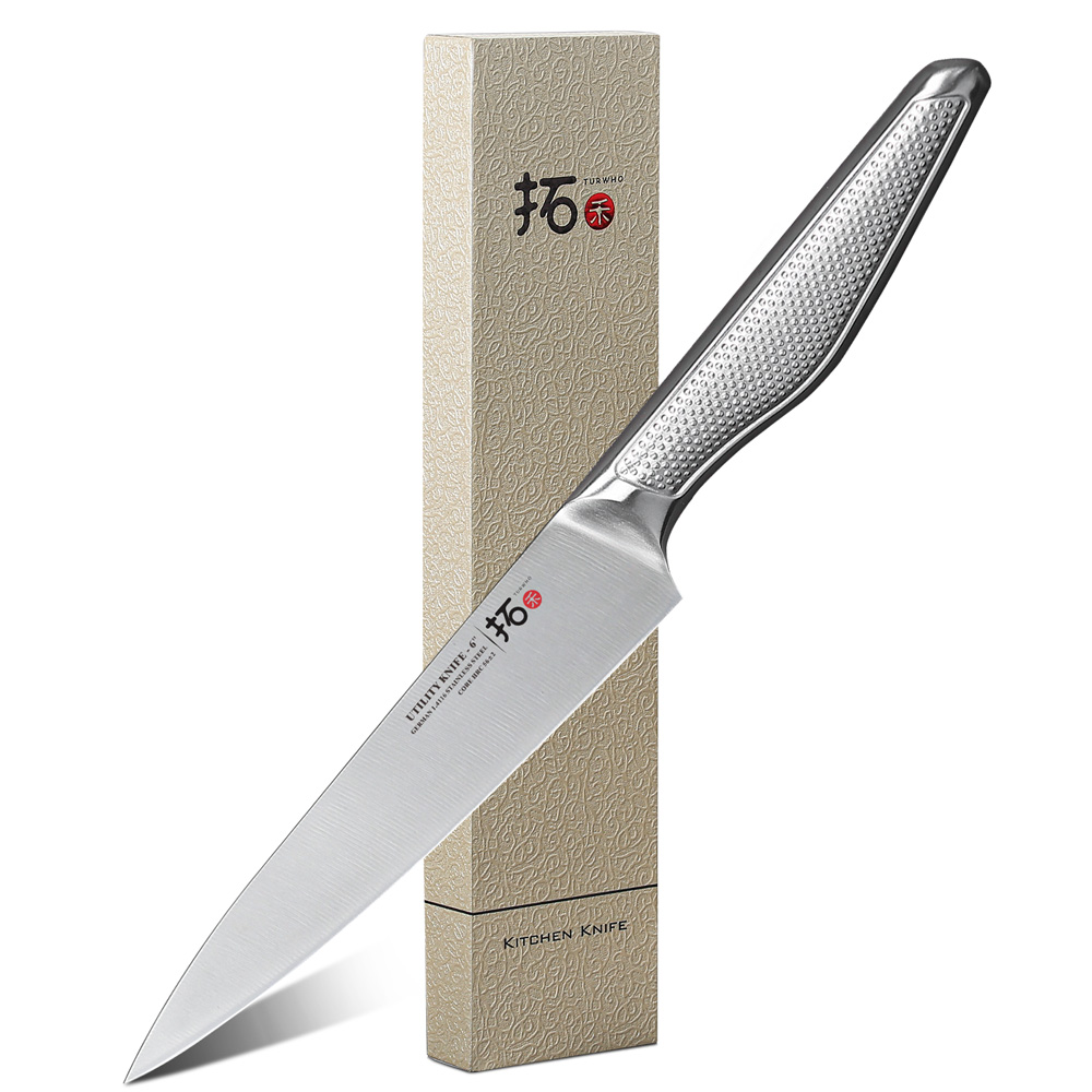 TURWHO Chef Knife 1 Piece Kitchen Knives German 1.4116 Stainless Steel Japanese Kiritsuke Santoku Cleaver Slicing Utility Knife: 6 inch Utility knife