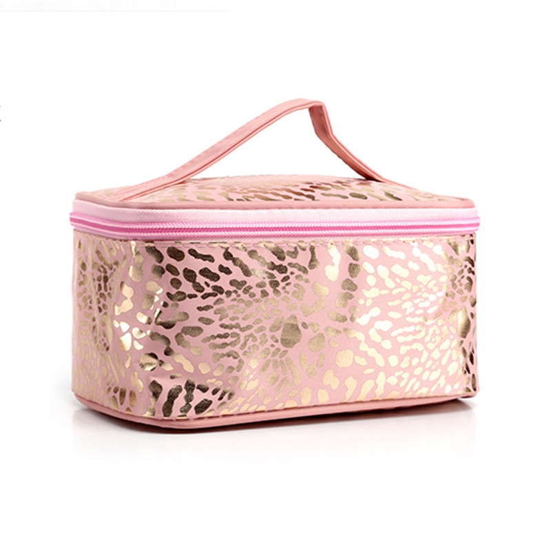 UOSC Waterproof Leopard Cosmetic Bag For Women Make Up Case Travel Clear Makeup Beauty Wash Organizer Bath Toiletry Storage Kit: Pink