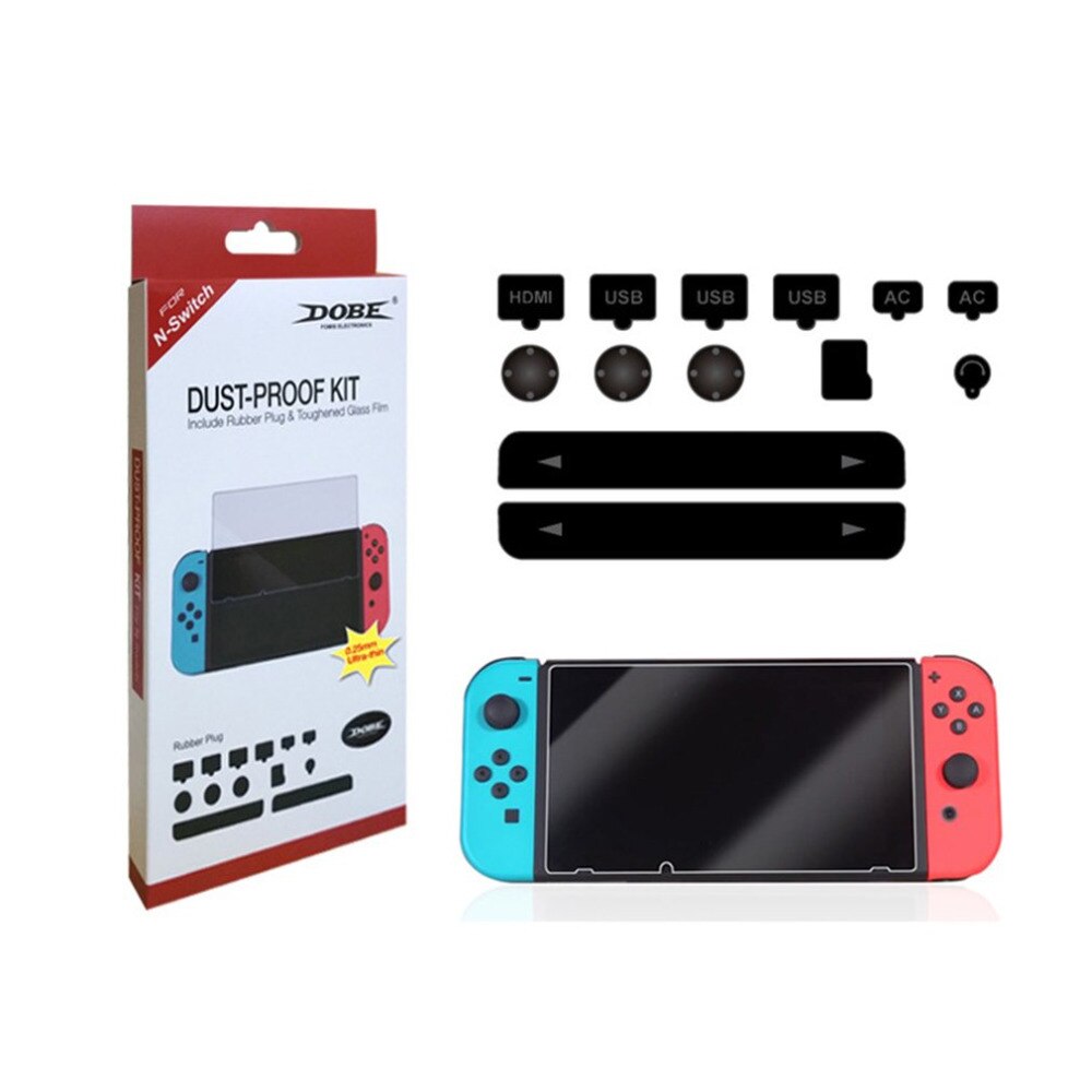 Ensemble d'accessoires de Console de jeu OCDAY Kit anti-poussière + Film de protection d'écran en verre trempé de dureté pour Console NS de commutateur
