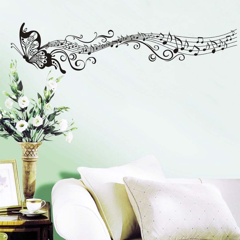Black purple note butterfly wall stickers decorative living room art mural DIY decoration children room music wallpaper sticker