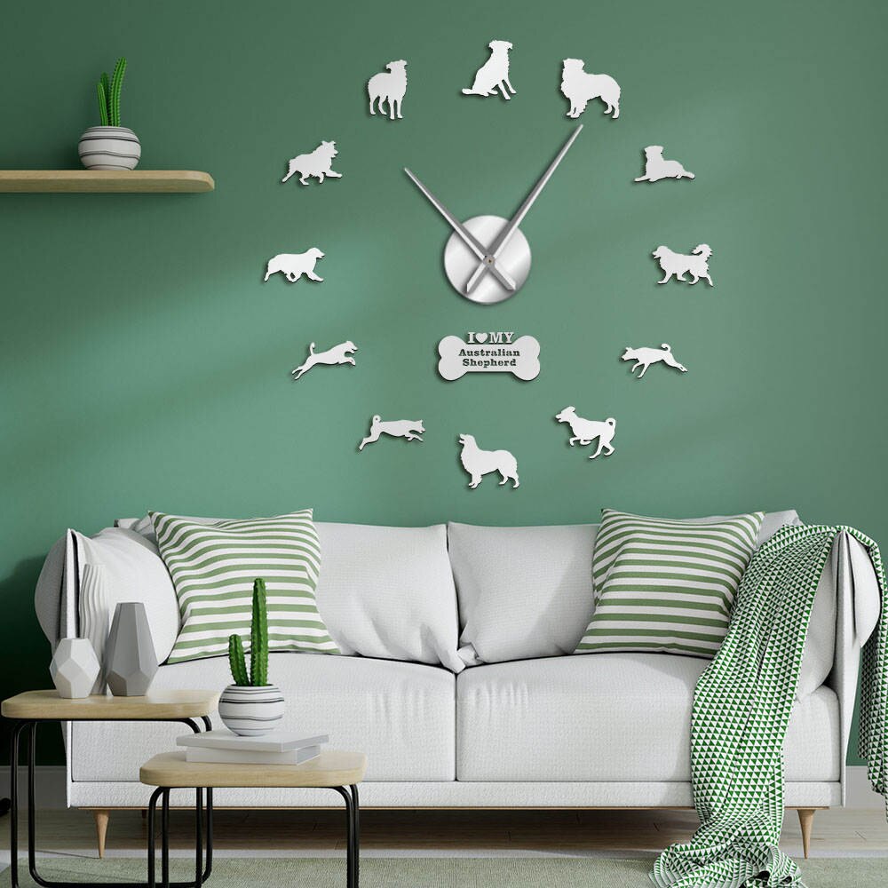Reloj de pared de gran tamaño para perros pastor australiano, reloj de pared con autoadhesivo 3D de mascota perrito, retrato Beagle para amantes de los perros