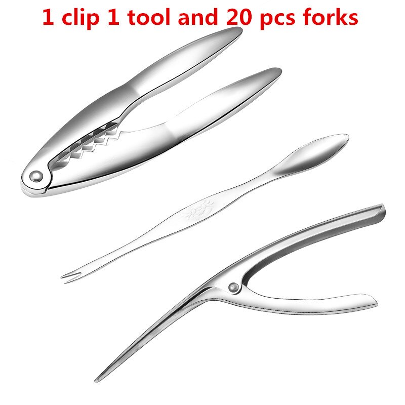 304 rostfritt stål krabba formgjuten snabb skaldjur hummer knäcke fisk och skaldjur verktyg klipp nål gaffel plockar tång mutter set: 2 verktyg 20 st gaffel