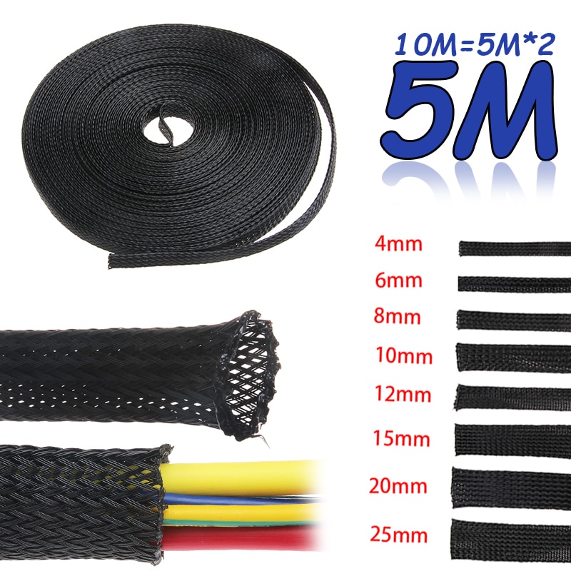 5M Strakke Pet Uitbreidbaar Kabel Mouwen Draad Klier Kabels Bescherming Ø: 4/6/8/10/12/15/20/25 Mm Isolatie Gevlochten Kous