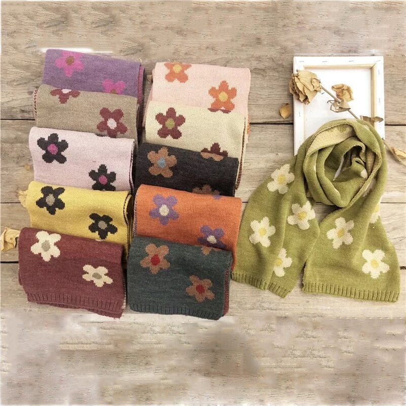 Foulard doux tricoté pour bébé fille, écharpe à fleurs, couleur bonbon, châle plus , Style coréen, collection automne et hiver