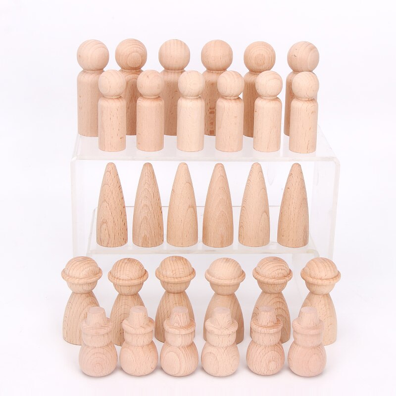 3pcs Beech Wooden Dolls Handmade Painting Loose Parts DIY Painting Wood Honeycomb Mushrooms Cones Droplets Acorns Toy