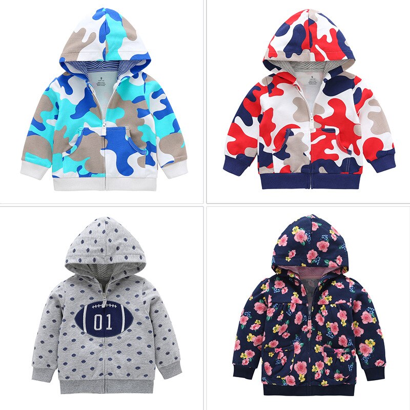1 Pcs Kinderen Hooded Jassen Jongen Meisjes Katoenen Camouflage Rits Lange Mouwen Casual Baby Polka Dot Bloem Outdoor Jassen 6-24M