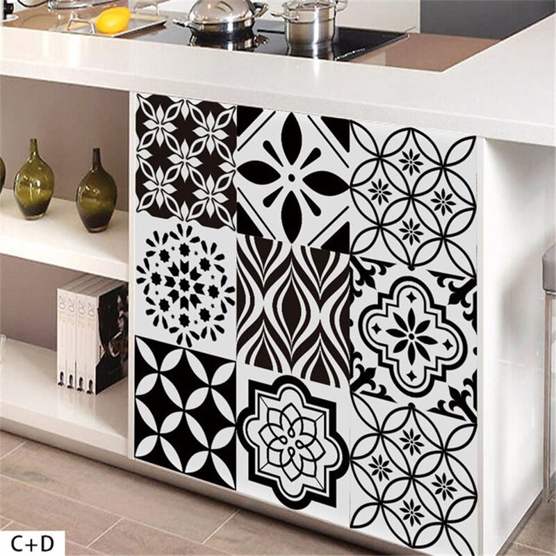 Waterproof Retro Black and White Tile Stickers Bathroom Kitchen DIY Stitching Stickers Moisture-proof Wall Stickers