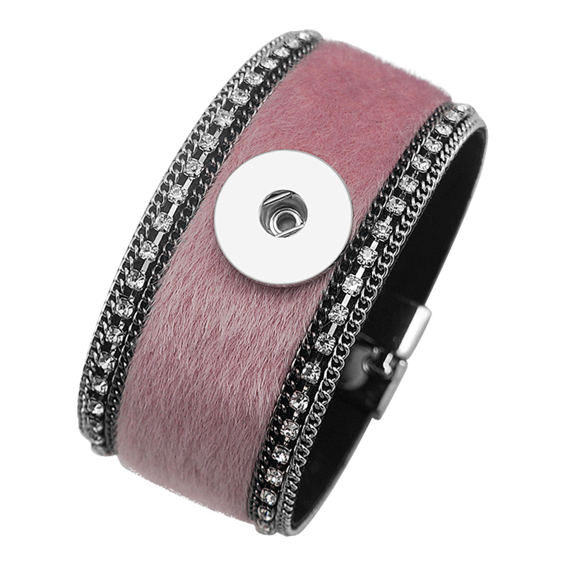 Se0205 rhinestone hestehår multi-farve læder armbånd tryk armbånd magnet spænde pasform 18mm tryk knapper tryk smykker: Rød