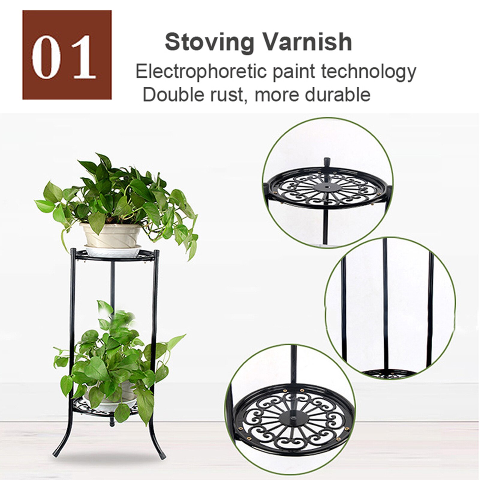 2 Holder Flower Stand Metal Plant Pot Stand Flower Display Shelf Garden Patio Home Outdoor Black Flower Tray Home Decoration