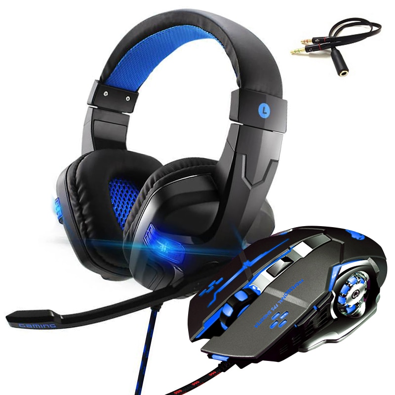 DATI RANA Wired Gaming Auricolari per il telefono Mobile Cuffie Mic Stereo Cena Bass per Sony PlayStation 4 PS4 Auricolare: blue mouse-spiltter