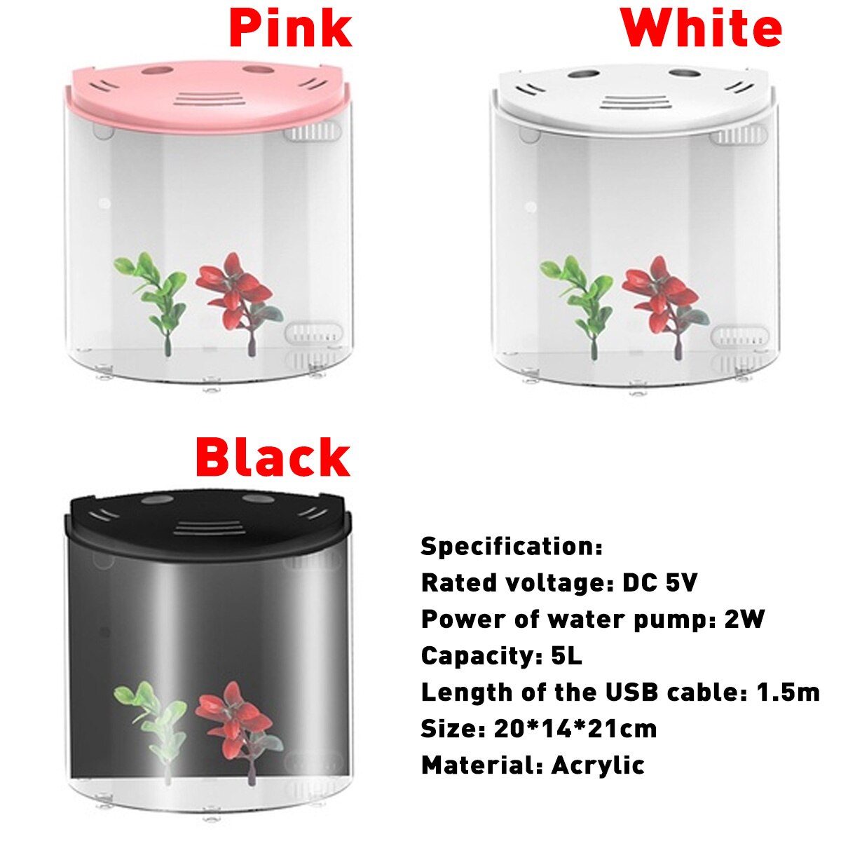 Mini Aquarium en acrylique de 5l, demi-lune, LED, USB, grande capacité, pour la maison, le bureau, fournitures pour animaux de compagnie