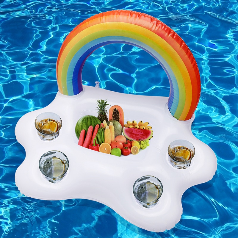 Opblaasbare Bekerhouder Float Bier Drinken Koeler Water Tray Ice Bar Speelgoed Zwembad Party Beach Supplies Rainbow Cloud Fruit Onderzetters