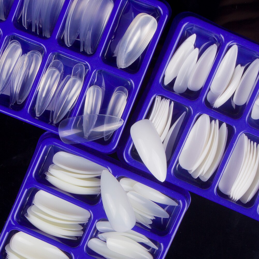 100pcs/set Long Clear Almond Nail Tips Acrylic Stiletto False Nails Full Cover False Nails Artificial Press on Nails for Women