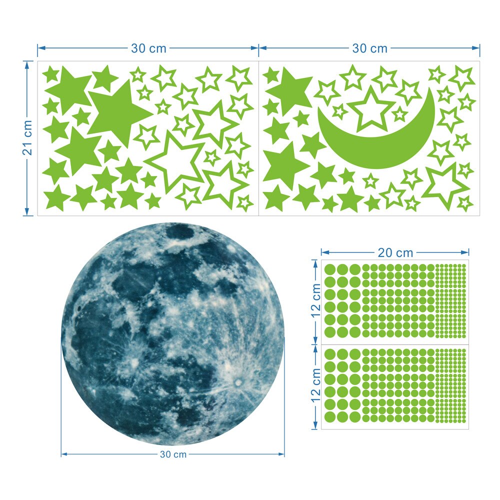 Gloeiende holle ster maan stippen muurstickers huisdecoratie glow in the dark sticker vinyl babykamer slaapkamer woonkamer decoratie: Default Title