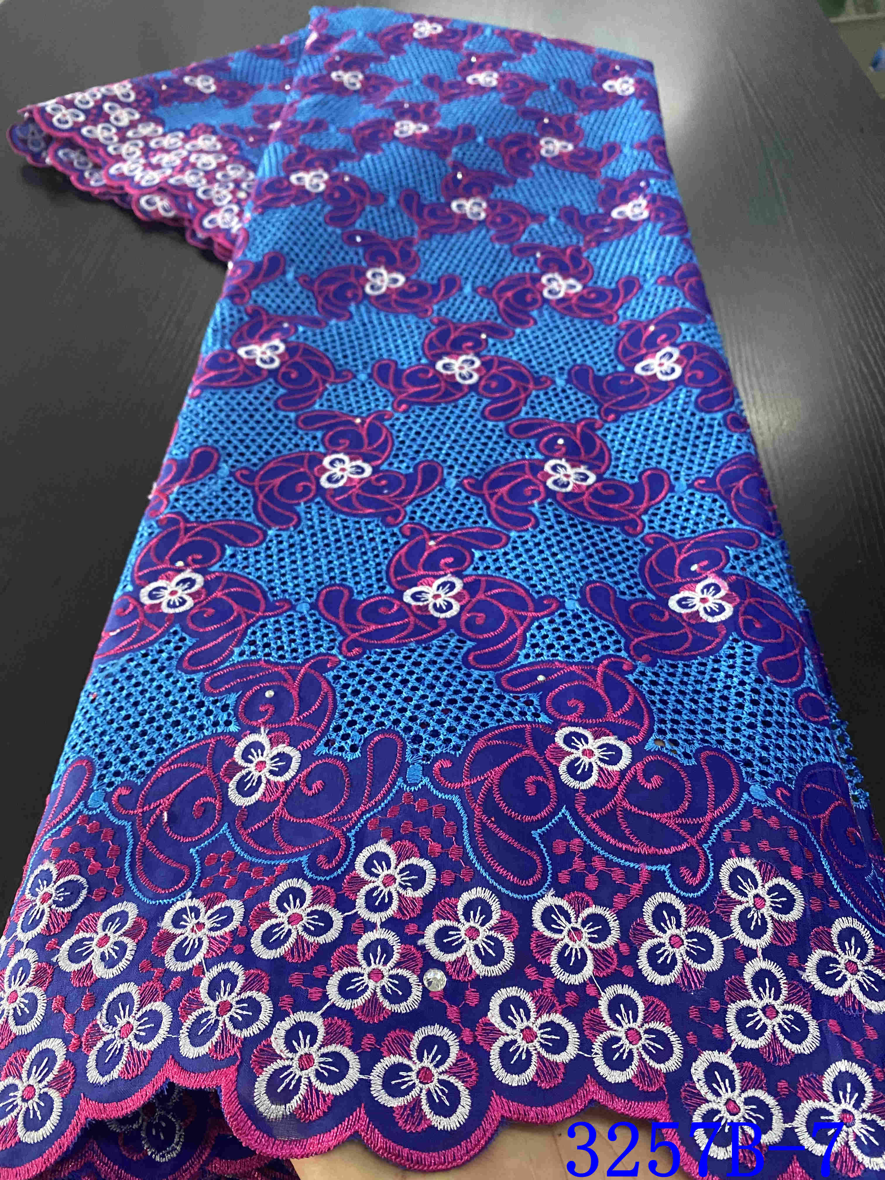 African Dry Voile Lace In Switzerland Stoned Nigerian Lace Fabrics Lace For Dress Cotton Lace Fabric YA3257B-5: Picture 7