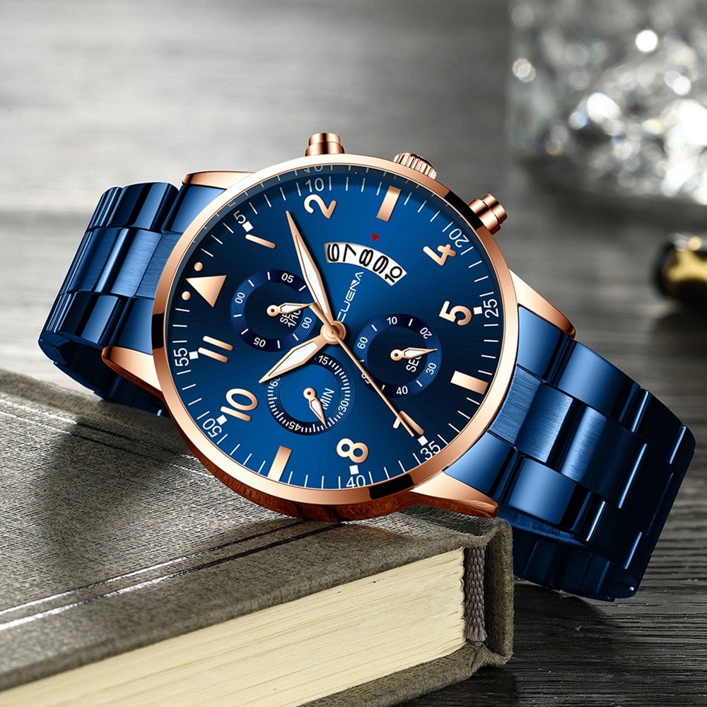 Relogio masculino horloges heren sport roestvrij stalen kast leren band horloge quartz zakelijk polshorloge reloj hombre