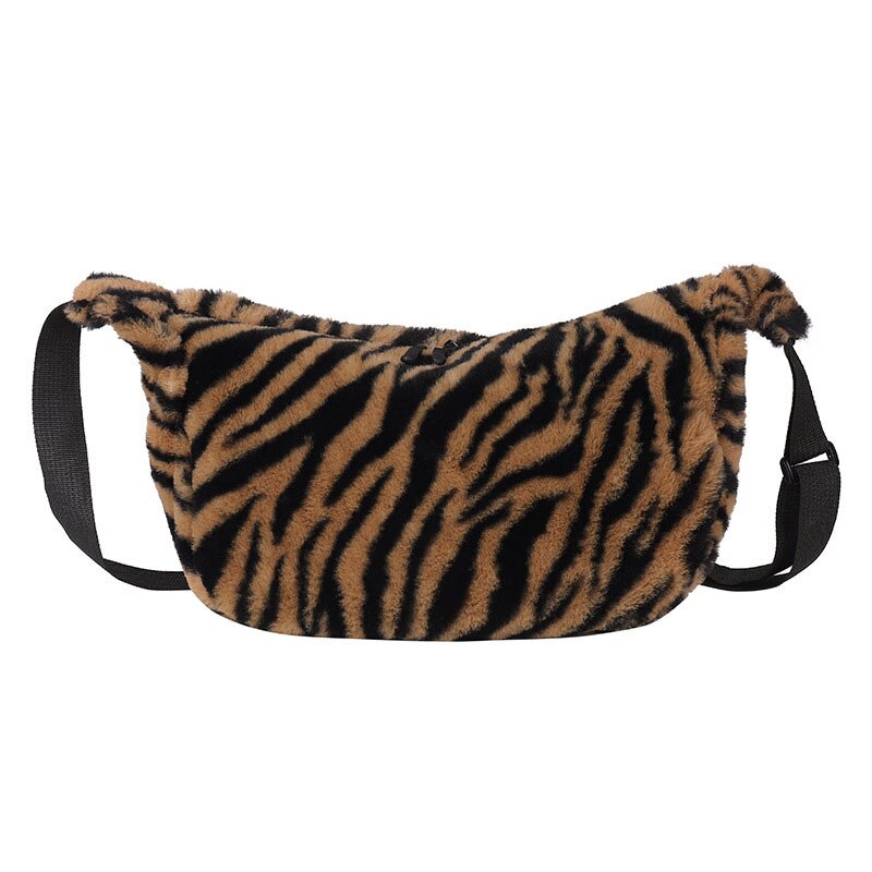 2020 nova moda feminina bolsa de ombro crossbody feminina zebra padrão sem pingente saco do mensageiro listrado ins bolinho: Marrom