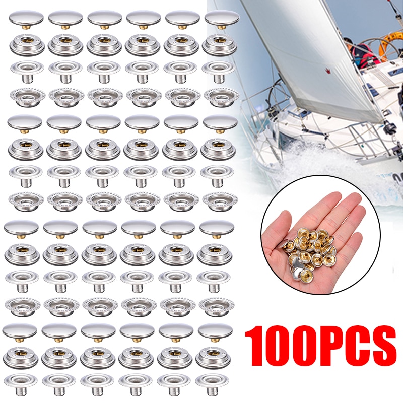 100pcs Stainless Steel Snap Fastener Press Stud Cap Button Marine Boat Canvas Set Marine Hardware Accessories
