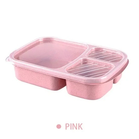 Wheat Straw Lunch Box Portable Bento Box With Compartment Picnic Bento Box Fruit Container Microwave Oven Dinnerware for Student: Pink