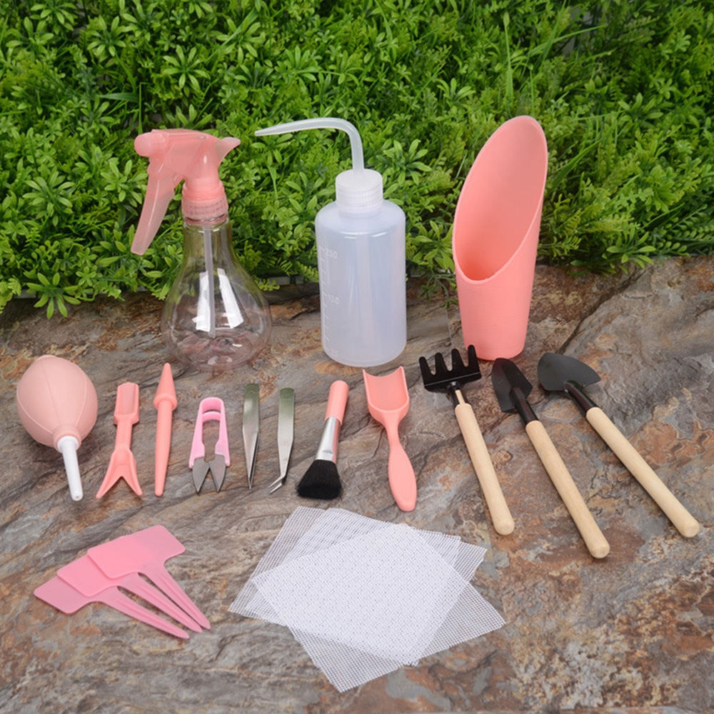 Succulent Planting Tools 16pcs Mini Garden Hand Tool Shovel Spade Rake Tweezers Kettle Succulent Plants Planting Bonsai Tools