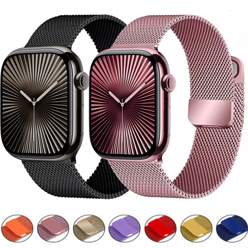 Correa milanesa para Apple Watch Ultra2 49mm 10 9 8 7 46mm 45mm 41mm 6 5 4 SE 44mm 40mm Metal magnético doble sección IWatch 3 42mm