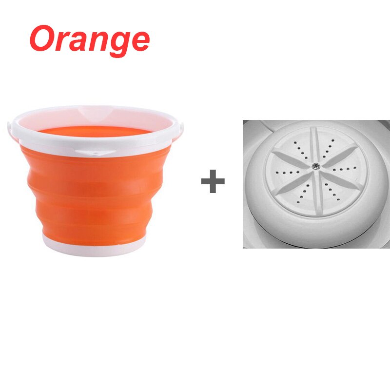 Mini vaskemaskine bærbar ultralydsrenser turbine sammenklappelig spand type tøjvask rengøring til hjemmerejse: Orange