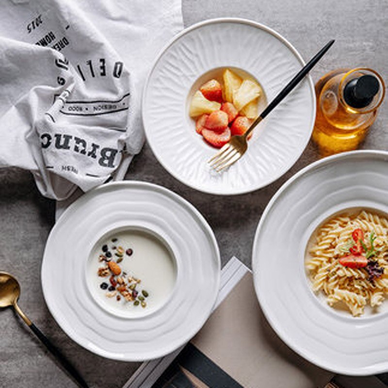 Fancity Eenvoudige Witte Keramische Plaat Stro Hoed Plaat Vliegende Schotel Plaat Pasta Plaat Western-Stijl Soep Plaat Restaurant Hotel