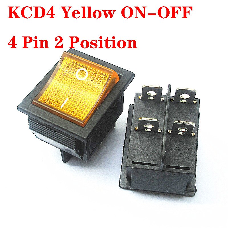 10PCS KCD4 Rocker Switch ON-OFF 2 Position 4 pin / 6 pin Electrical equipment With Light Power Switch 16A 250VAC/ 20A 125VAC: Yellow 4 Pin