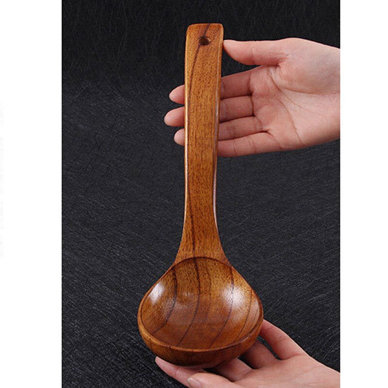 Long Wooden Cooking Scoop With Straight Handle Catering Tableware Kitchen Utensils Natural Wood Spoon Soup Ladle