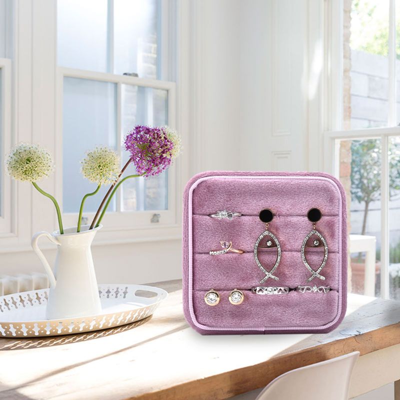 Velvet Ring Box,Square Vintage Wedding Ceremony Ring Box with Detachable Lid, Engagement Ring Box Holder,Valentine's Day