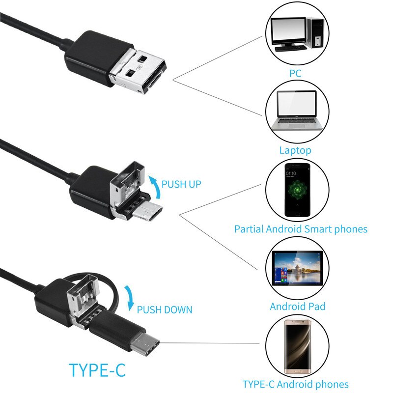 Type c usb 3 i 1 endoskop kamera til biler fleksibelt hårdt kamera endoskop kamera til android smartphone pc endoskop endoskop