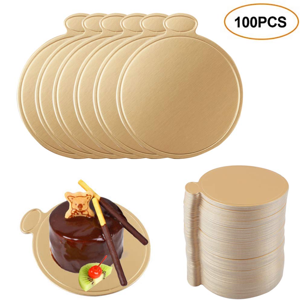 100 st/förpackning tårta kartong mini tårtbräden cupcake dessertbricka multiformad papper gyllene botten tårta bakverk dekorativt kit party