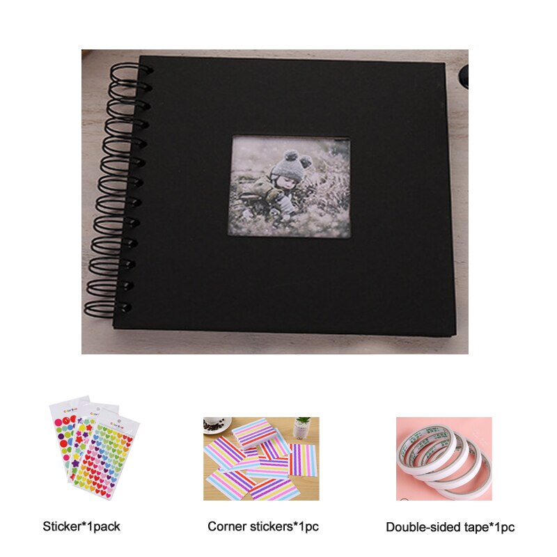 20 Pages Wedding/Baby DIY Photo Album Anniversary Scrapbook Blank Photo Album Cover Kraft Album For Photos For Kids Case Binding: Black